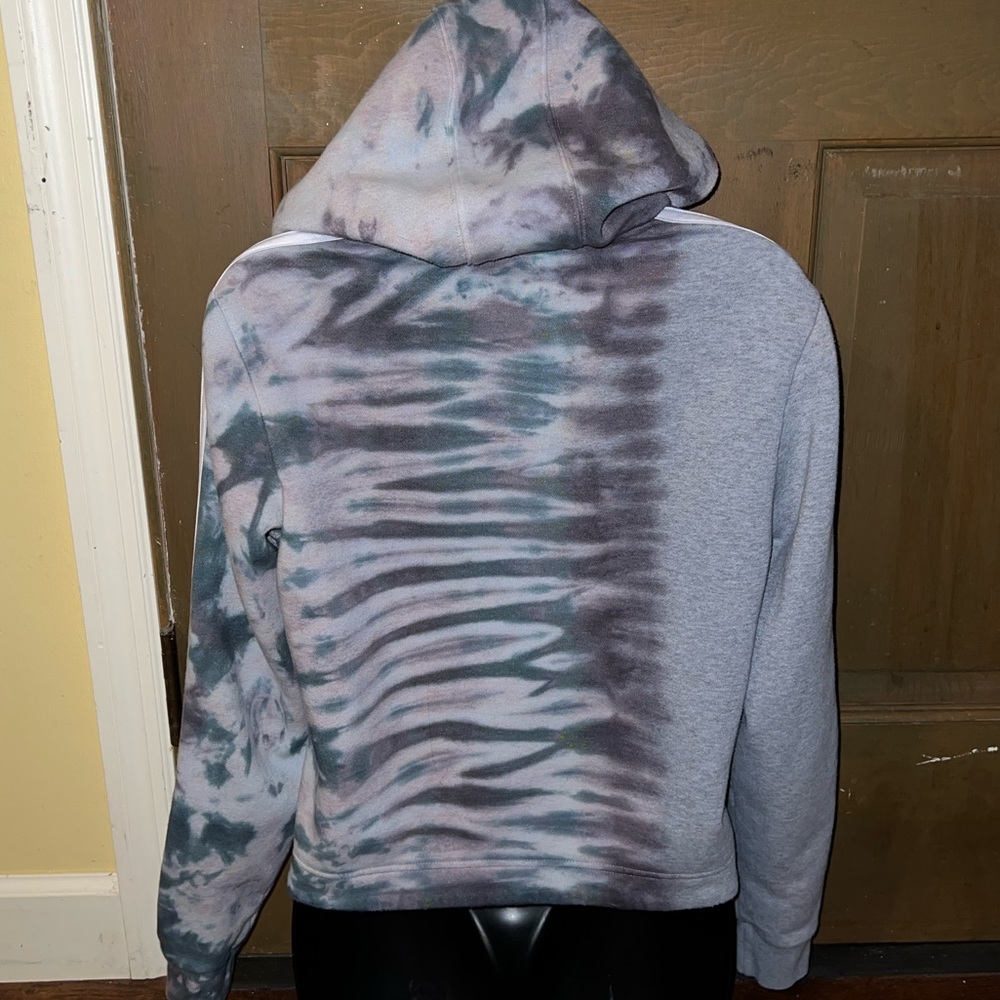 Adidas Gray Split Tie Dye Green Black Crop Long Sleeve Hooded Pullover Size S - Picture 9 of 14